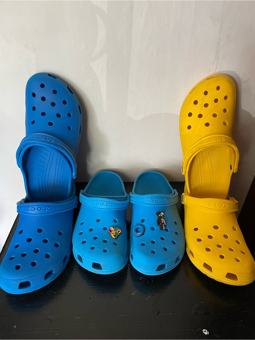 Crocs Classic Clog Lot of 3 Pairs Blue Yellow Bundle Men 9 Women 11 KAWS Charms